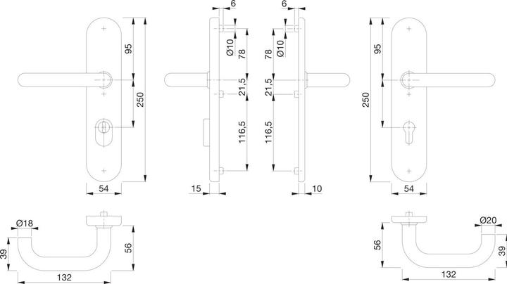 Productafbeelding Hoppe Krukgarnituur PARIS - DIN 92mm, zilver, PZ voor TS 42-47mm, zonder KZS (Deurset)