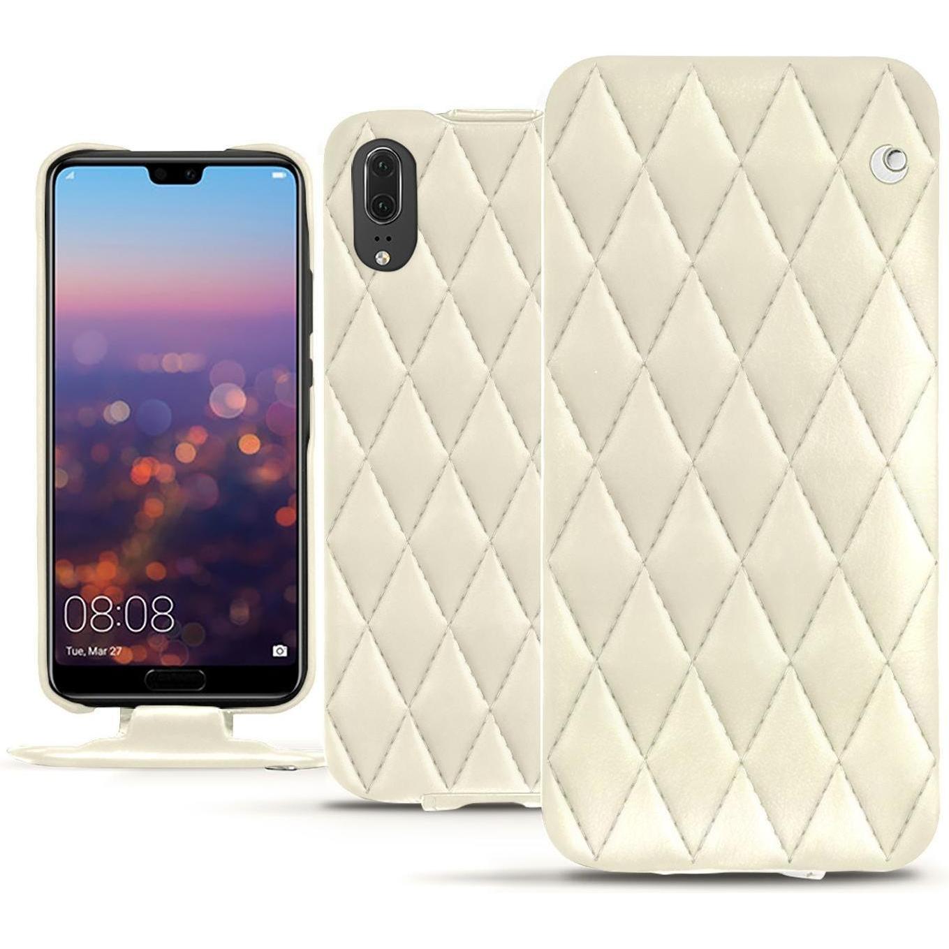 Noreve Lederschutzhülle vertikal (Huawei P20), Smartphone Hülle, Weiss
