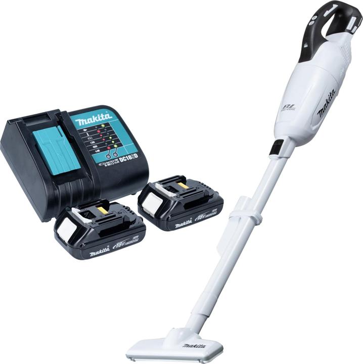 Makita DCL 281 FSYW Akku Staubsauger 18 V weiss Brushless + 2x Akku 1,5 Ah + Ladegerät