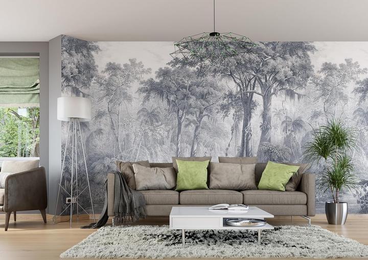 Productafbeelding Rasch Bosfotobehang in wit en blauw-grijs van Curiosity Collection