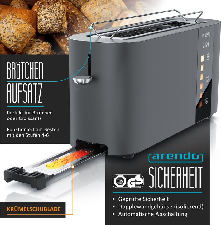 Actual product image Arendo Toaster Edelstahl 2 Scheiben Langschlitz, Restzeit & Bräunungsgradanzeige, Touch Display, 1000 W