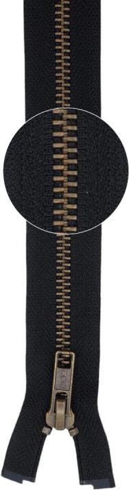YKK Metall- Reissverschluss antikgold teilbar 5mm 60cm 580 schwarz Industrieware (Teilbar, 60 cm)