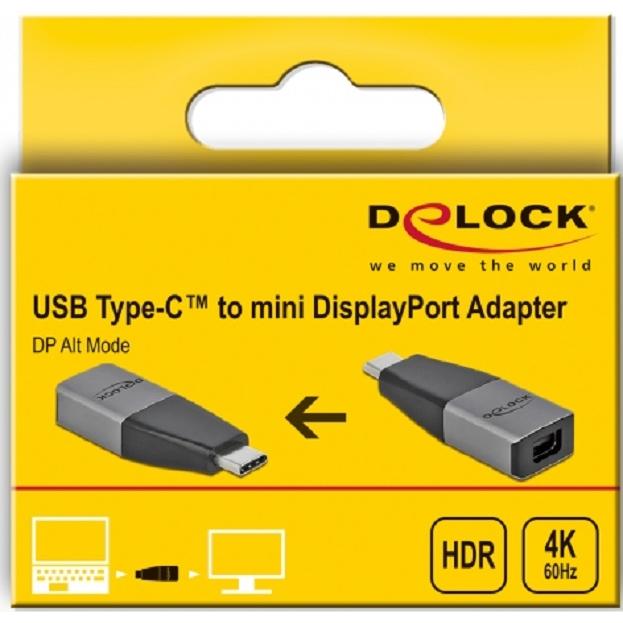 Thumbnail - Delock USB Typ-C zu (Mini DP, 4.60 cm), Data + Video Adapter, Grau