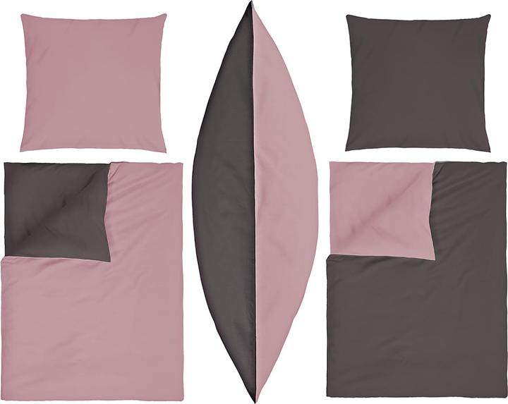 Mojawo 3-piece plain renforcé cotton reversible bed linen with zip anthracite/pink 200x200cm (Bedding set, 200 x 200 cm)