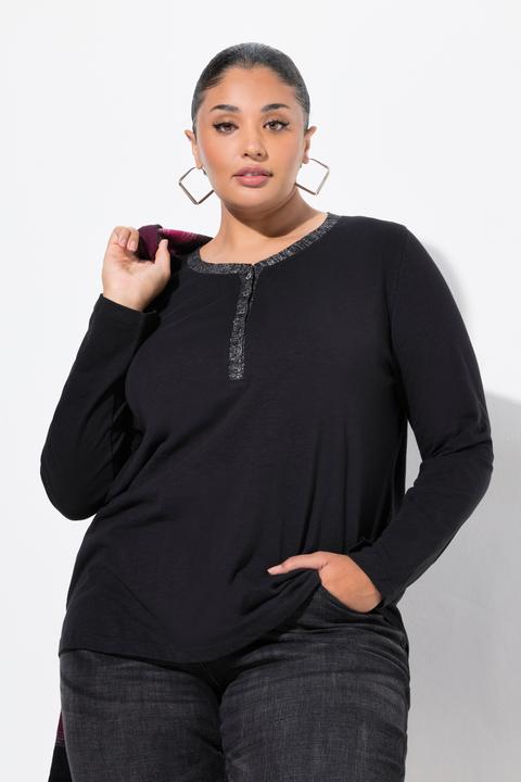 Immagine prodotto Ulla Popken Maglia con abbottonatura glitter, scollo a V e maniche lunghe (46, 48)