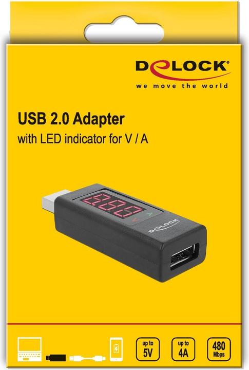 Image du produit Delock Adaptateur d'ampèremètre USB avec affichage LED (USB 2.0, 2.20 cm)