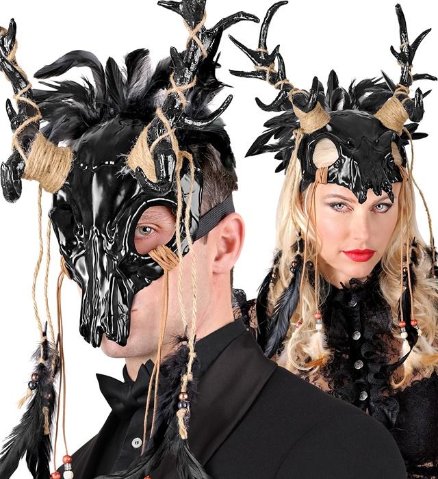 Actual product image Widmann Bullenschädel Schamanenkopf Maske Mit Schwarzen Federn