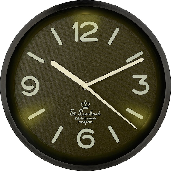St. Leonhard Horloge murale sans fil en acier inoxydable, éclairage du cadran et capteur de lumière, noir (25.50 cm)