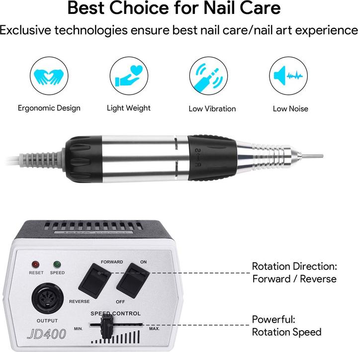 Produktbild Jsda JD 400 Nagelfräser für Gelnägel, 30000 U/Min, inkl. 6 Bits