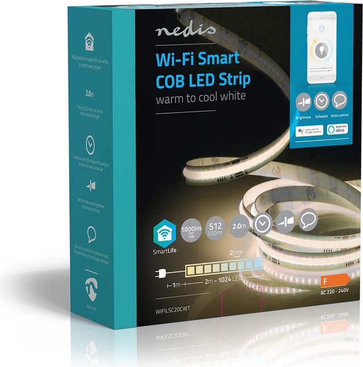 Actual product image Nedis SmartLife LED Strip Wi-Fi, 2m, IP20 - White (White, 200 cm, Indoor)