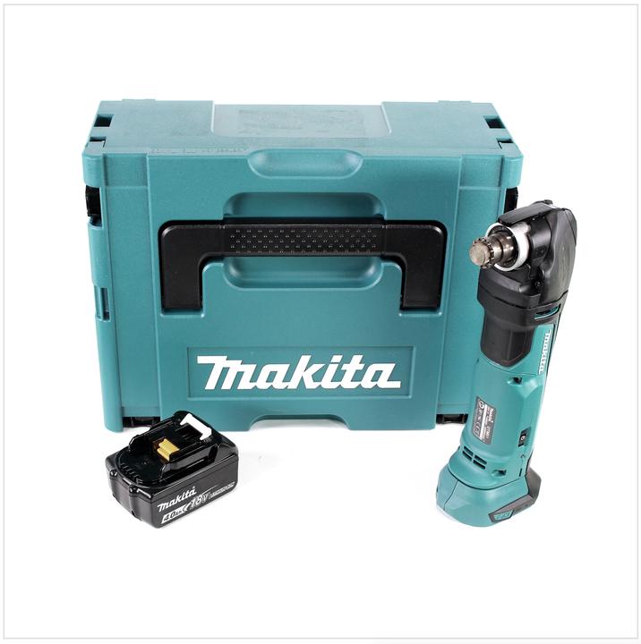1x Makita DTM 51 18V Li-ion Akku Multifunktion Werkzeug, 1x BL 1840 18V - 4,0 Ah Li-Ion Akku, 1x Makita Makpac 3 Systemkoffer, 1x Universal Schaumstoffeinlage für Makpac, ohne Ladegerät