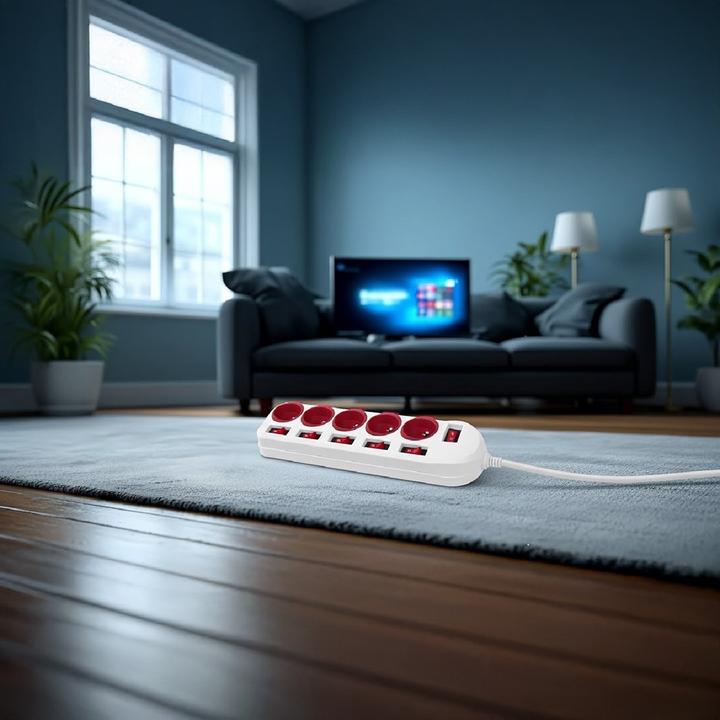 Actual product image Maclean Power strip, extension cord with 5 sockets, with switches, 250 VAC/10 A, 1.5 m, MCE204 R/ (5x, CEE 7/4, 1.50 m)