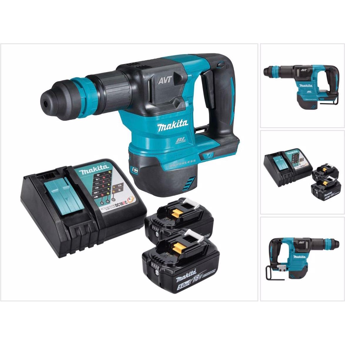 Makita, Martello demolitore +  Scalpellatore, DHK 180 RT Batteria Martello a scalpello 18 V 3,1 J SDS Plus Brushless + 2x Batteria 5,0 Ah + (Batteria 