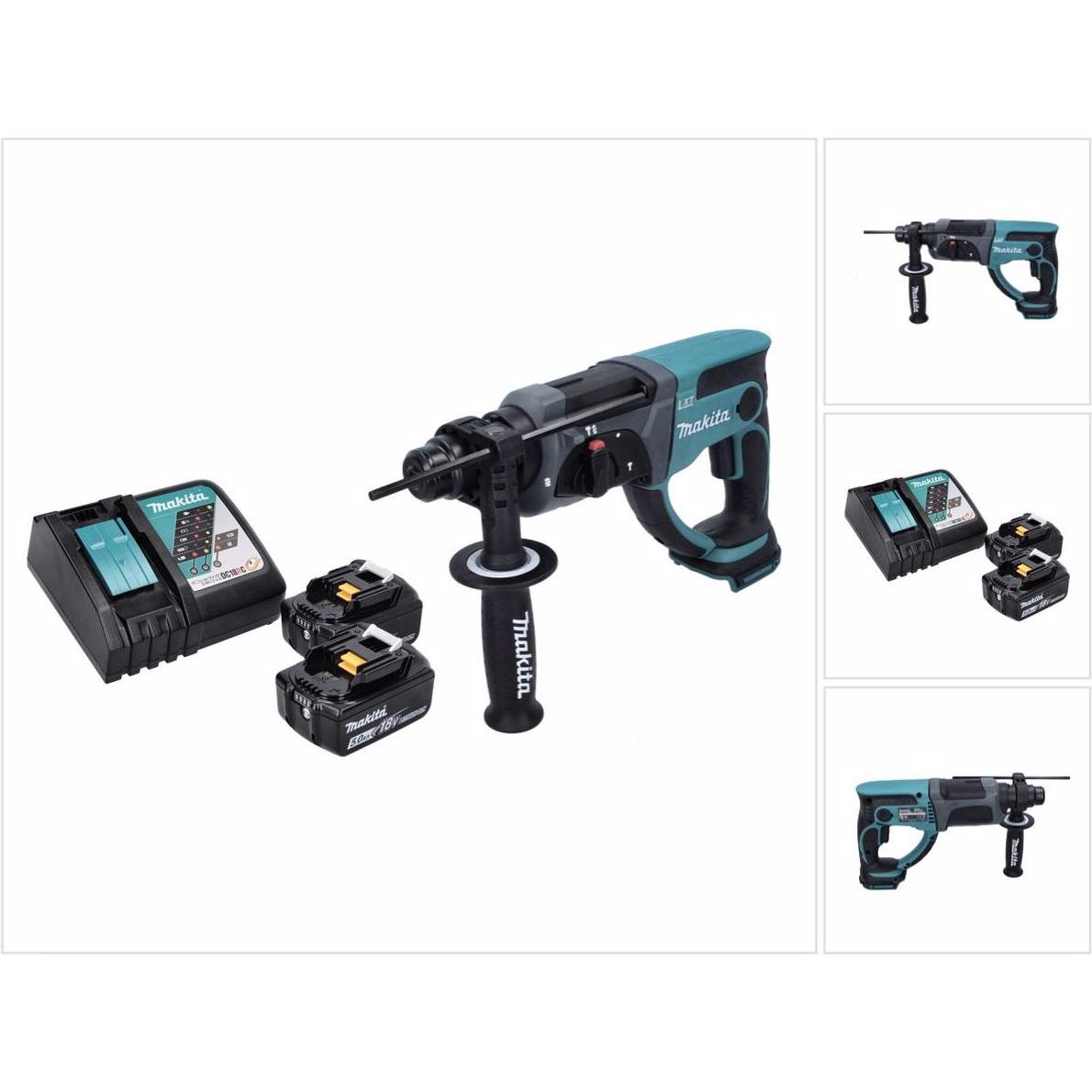 Makita, Bohrmaschine + Akkuschrauber, DHR 202 RT Akku Kombihammer 18 V 2,0 J SDS Plus + 2x Akku 5,0 Ah + Ladegerät (Akku...