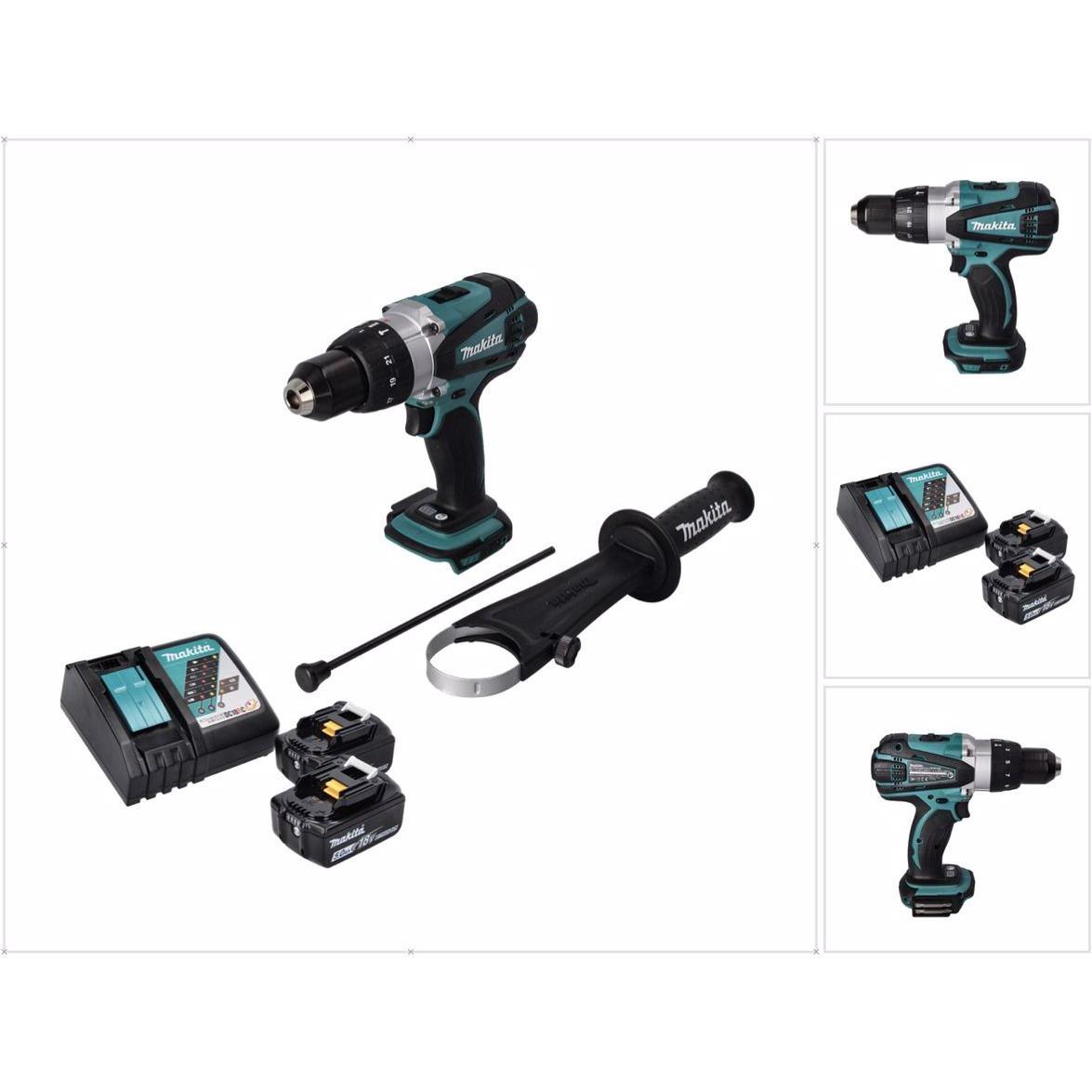 Makita, Trapano + Avvitatore a batteria, DHP 458 RT Trapano a percussione a batteria 18 V 91 Nm + 2x batteria 5.0 Ah + caricatore