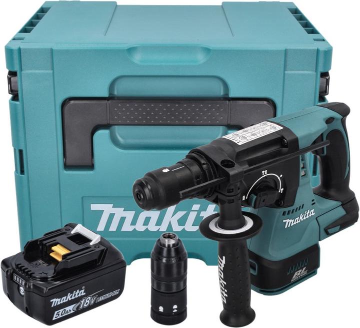 Image du produit Makita DHR 243 T1J Marteau perforateur sans fil 18 V 2,0 J SDS plus Brushless + 1x batterie 5,0 Ah +