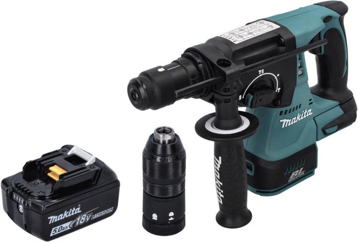 Image du produit Makita DHR 243 T1 Marteau perforateur sans fil 18 V SDS plus Brushless + 1x batterie 5,0 Ah - sans chargeur (Fonctionnement sur batterie)