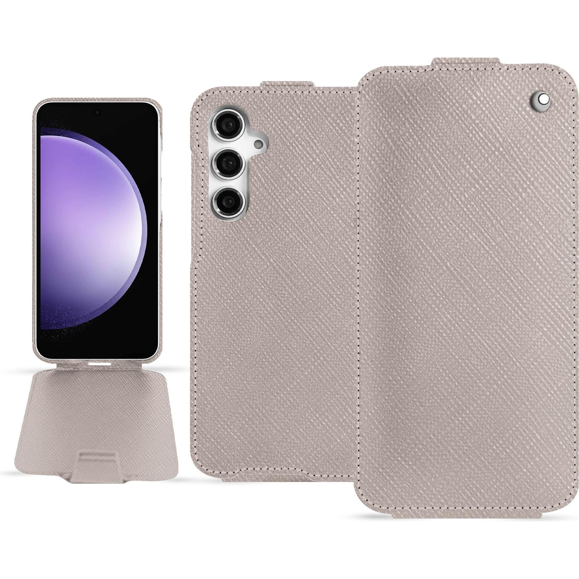 Noreve Lederschutzhülle vertikal (Samsung Galaxy S23 FE), Smartphone Hülle, Beige