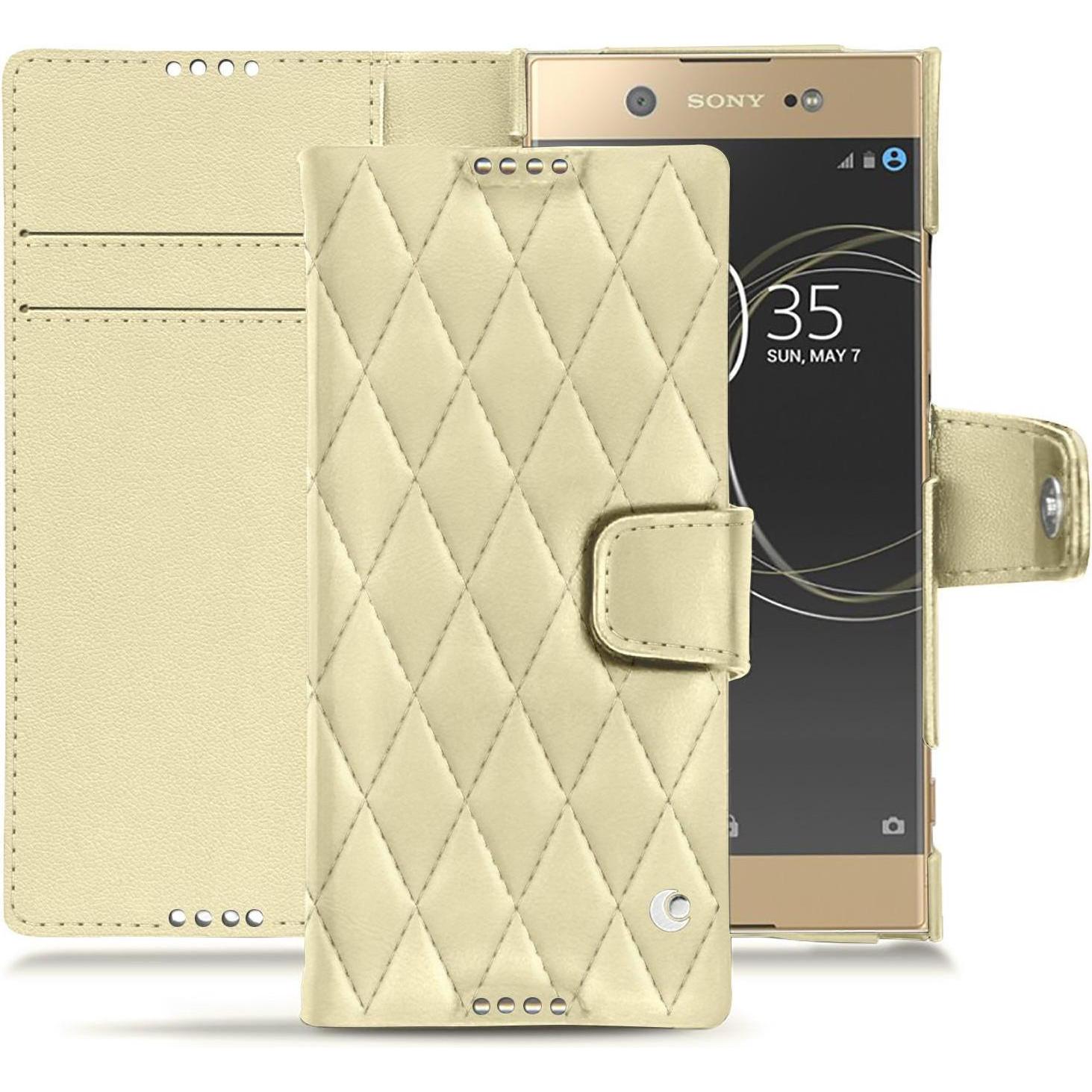 Noreve Lederschutzhülle Wallet (Sony Xperia XA1 Ultra), Smartphone Hülle, Beige