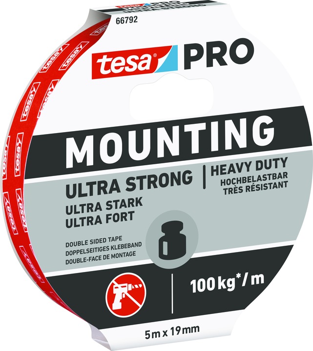 Immagine prodotto tesa Nastro di montaggio PRO Mounting UNIVERSAL, biadesivo, autoadesivo (19 mm)