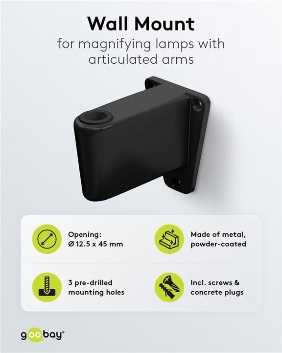 Immagine prodotto Goobay Supporto a parete per lampade d'ingrandimento con braccio articolato, nero