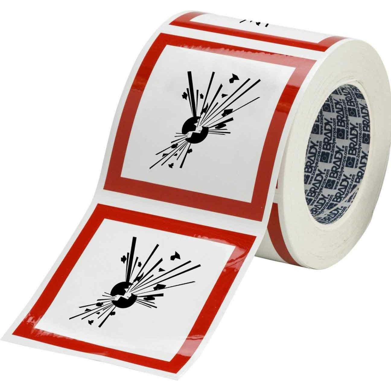 Brady, Etiketten, PIC 1801-100*100-B7541-RLL, Polyester laminiert, GHS Piktogramme - Explosionsgefährlich, Rot