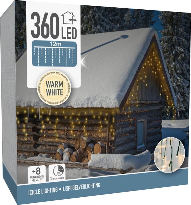 Produktbild Christmas Gifts Weihnachtsbaumlichter Aussenlichtvorhang 360 LED Controller Timer Warmweiss (12 m)