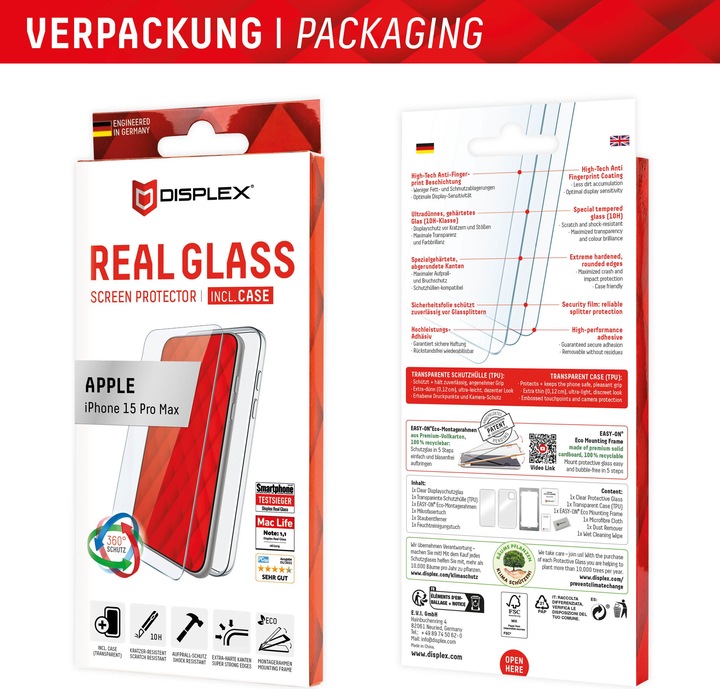 Image du produit Displex Real Glass, 2D Panzerglas + Handyhülle (1 pièce(s), Apple iPhone 15 Pro Max)