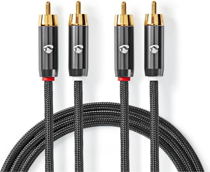 Actual product image Nedis Stereo Audio Cable 2X RCA Plug 2X RCA Plug Gold Plated 5.00 m Round Grey / Gun Metal Grey Ve (5 m, Cinch)