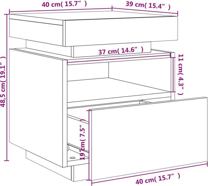 Produktbild vidaXL Nachttische mit LED-Leuchten 2 Stk. Betongrau 40x39x48,5