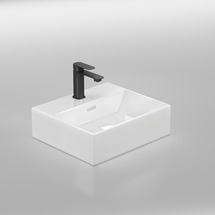 Produktbild Emke Aufsatzwaschbecken Keramik Waschbecken Eckiger Hängewaschbecken Waschtisch, Modernes Design für (415 mm, 360 mm)