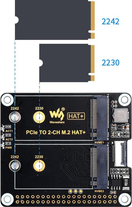 Immagine prodotto WaveShare Adattatore SSD doppio da PCIe a M.2 HAT+ per Raspberry Pi 5
