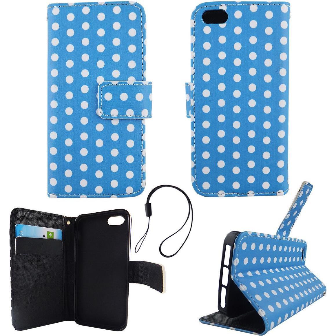 König Design Schutz Hülle für Apple iPhone 5 5s SE Polka Dot Blau Tasche Cover Book Style (Apple iPhone 5), Smartphone H...
