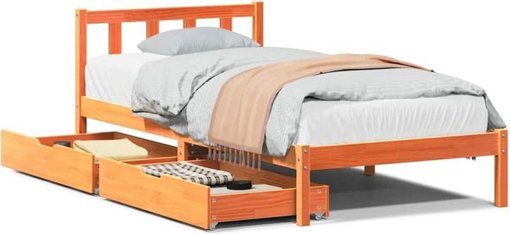 Produktbild VidaXL Massivholzbett Holzbett Bett Doppelbett mit Schubladen 135x190cm Kiefer (135 x 190 cm)
