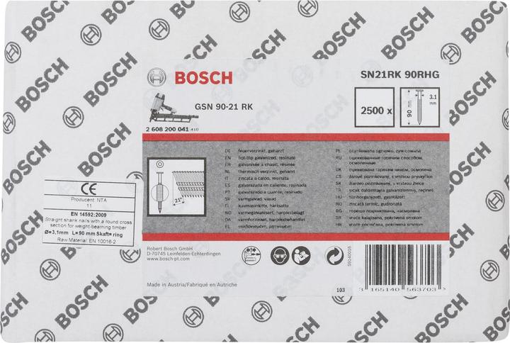 Produktbild Bosch Professional Zubehör Rundkopf-Streifennagel SN21RK 90RHG 3,1 mm, 90 mm, feuerverzinkt, gerillt