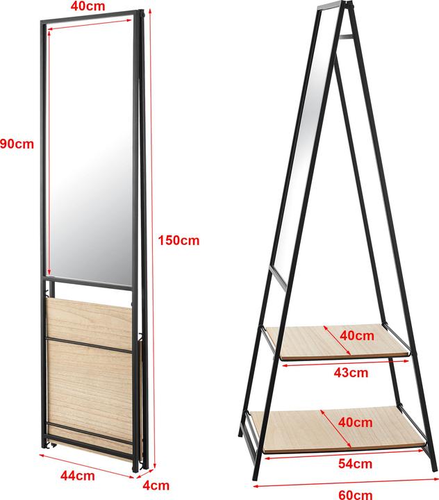 Image du produit En.Casa Miroir sur pied Chamois avec 2 étagères (44 x 150 cm)