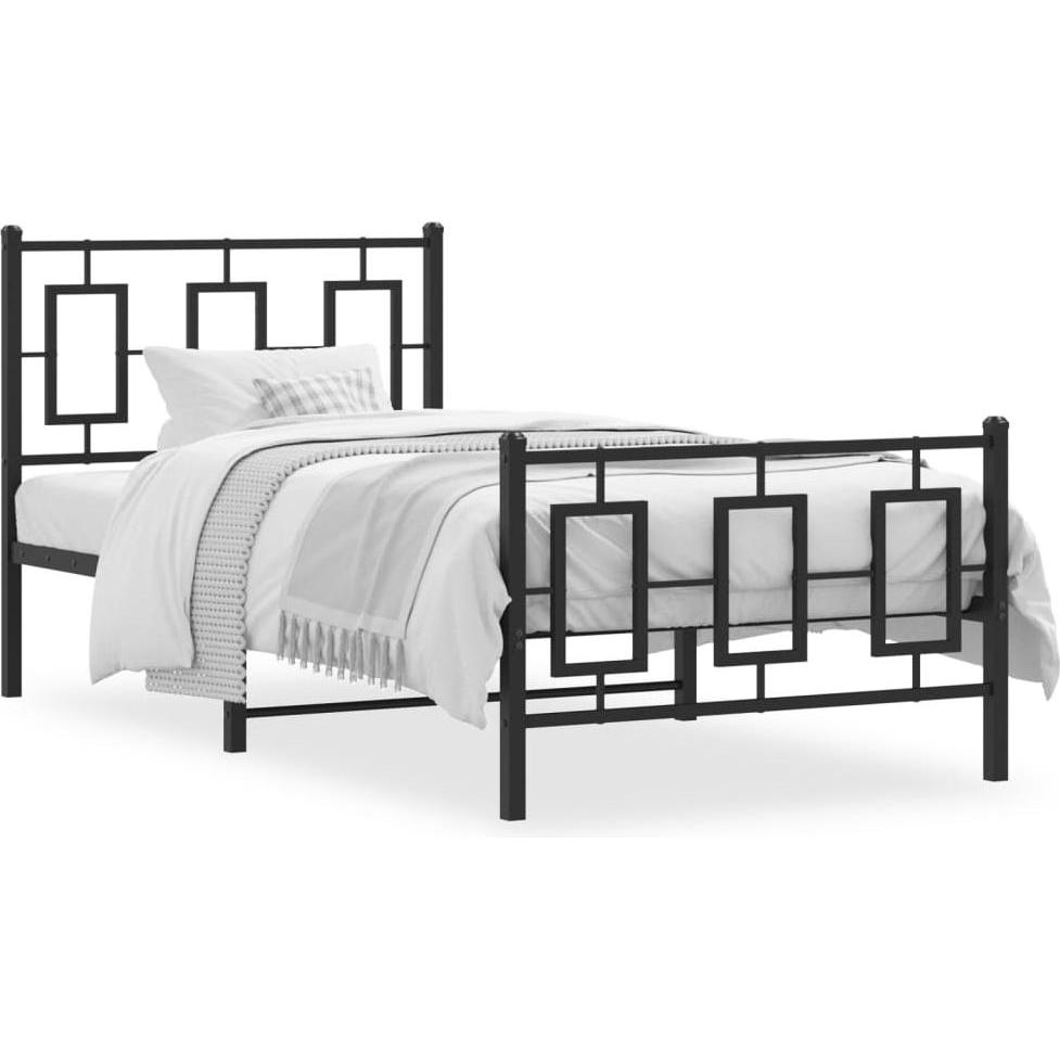 VidaXL, Bett, Bettgestell Kopfteil Fussteil Metallbett Bett Einzelbett Schwarz 90x190cm (90 x 190 cm)