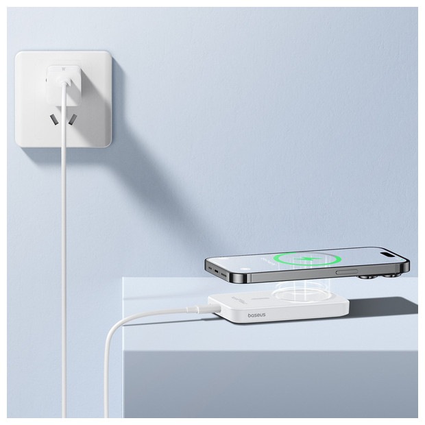Actual product image Baseus mini power bank 5000mAh 20W + USB-C cable (20V/3A) - white (5000 mAh, 20 W, 19250 Wh)