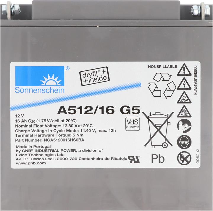 Actual product image Tadiran Sonnenschein Dryfit A512/16 G5 Blei Akku, Anschluss M5, VDS G1892 (16000 mAh)
