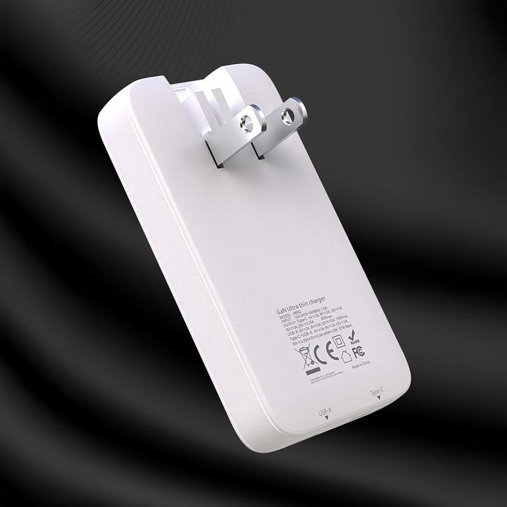 Produktbild Dudao GaN A65Q 65W USB-A / USB-C PD Ultra-Thin Wall Charger - White (65 W)