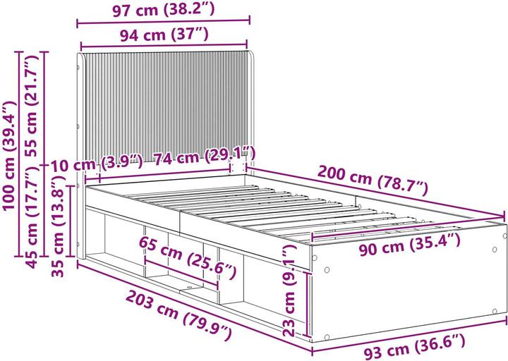 Produktbild vidaXL Bettrahmen (90 x 200 cm)