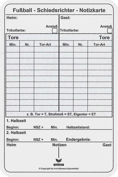 Produktbild Erima Spielnotizkarten Fussball