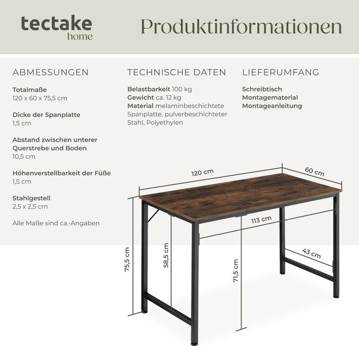 Image du produit tectake Jenkins (120 x 60 x 75.5 cm)