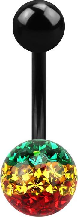 Actual product image Star Piercing Banana black with ball and crystal ball Rasta epoxy protective layer (without brass, Surgical steel 316L)