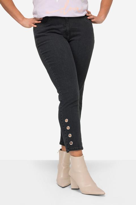 Actual product image Miamoda Tapered 5-Pocket Semi-Elastic Waist Jeans with Decorative Hem Eyelets (48)