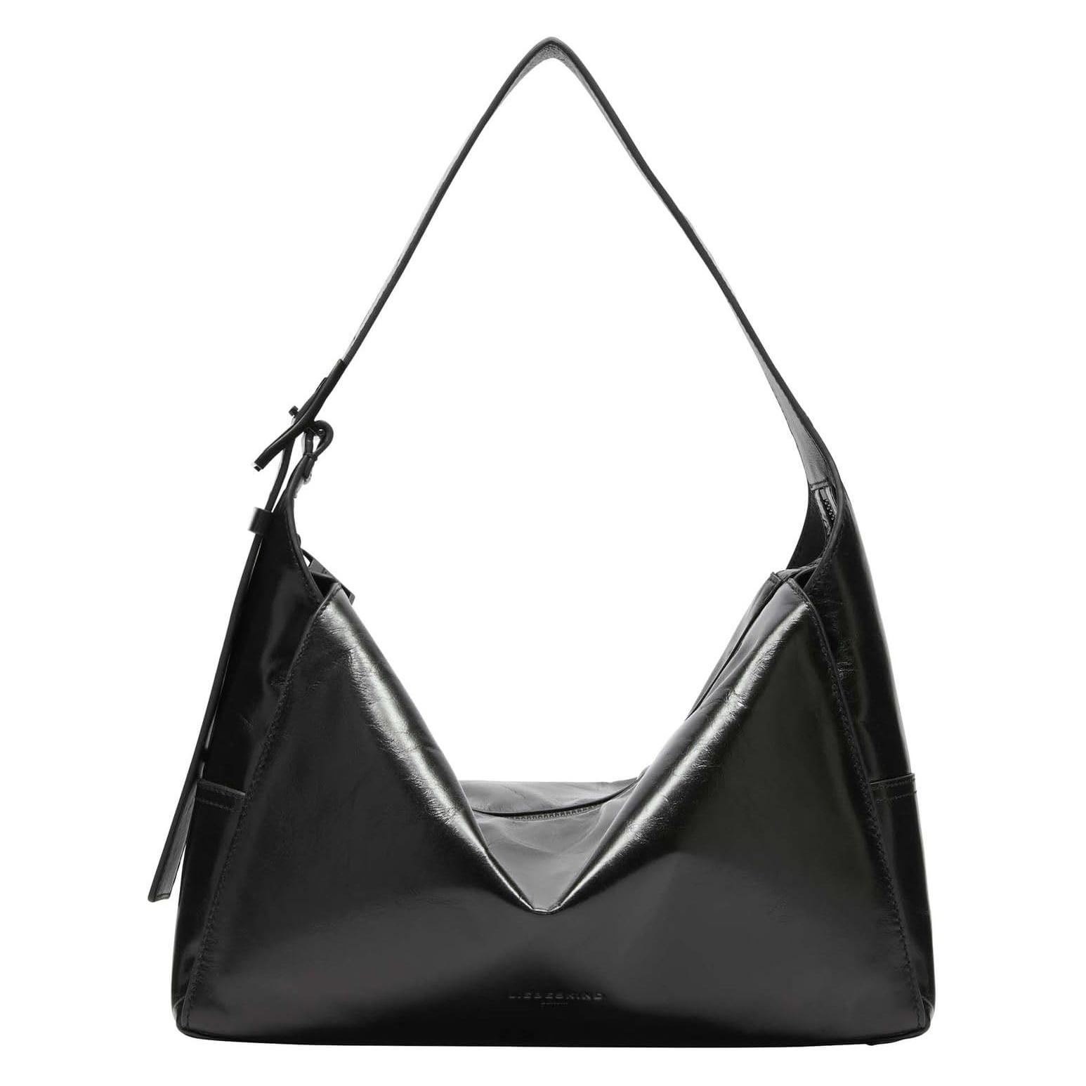Liebeskind Berlin, Vrouwen, Handtas, Hobo Geräumige Hobo-Bag Aus Leder In Crinkle-Optik, Zwart