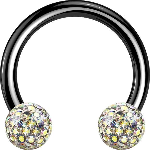 Image du produit Star Piercing Circular Barbell noir avec deux boules de cristal multicolore époxy de protection (Titane, sans laiton)