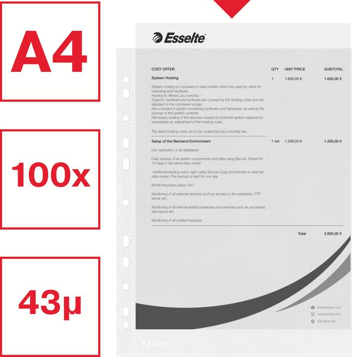 Produktbild Leitz Prospekthuelle A4 oben offen Prospekthlle Esselte, A4, oben offen, PP Folie, genarbt (A4, 1 x)
