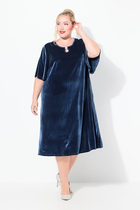 Produktbild Ulla Popken Samtkleid, A-Linie, Keyhole, Rundhals, Halbarm (46, 48)