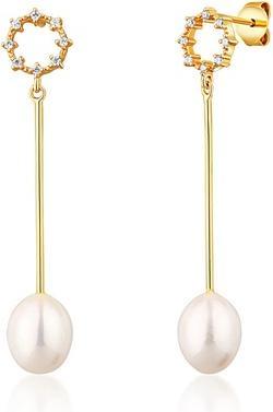 Actual product image JVD Gold Plated Dangle Earrings With Zircons And Real Pearls